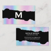 Carte De Visite Monogramme | Dégradé holographique | Effet Torn (Devant / Derrière)