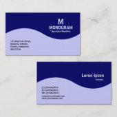 Carte De Visite Monogramme demi-vague - bleu marine avec bleu en p (Devant / Derrière)
