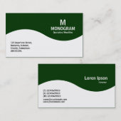 Carte De Visite Monogramme demi-vague - Vert foncé 003300 (Devant / Derrière)