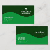 Carte De Visite Monogramme demi-vague - Vert herbe et Vert foncé (Devant / Derrière)