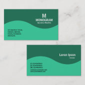 Carte De Visite Monogramme demi-vague - Vert mer avec vert 1B6F52 (Devant / Derrière)