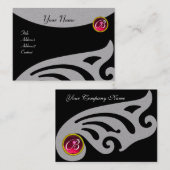 Carte De Visite MONOGRAMME DES AILES ÉLÉGANTES, RUBY ROUGE, gris f (Devant / Derrière)