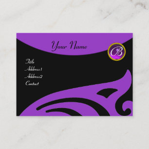 CARTE DE VISITE MONOGRAMME DES AILES STYLISÉES, AMÉTHYSTE PURPLE,