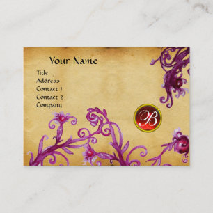 Carte De Visite MONOGRAMME DES BERRIES MAGIQUES, parchemin rouge r