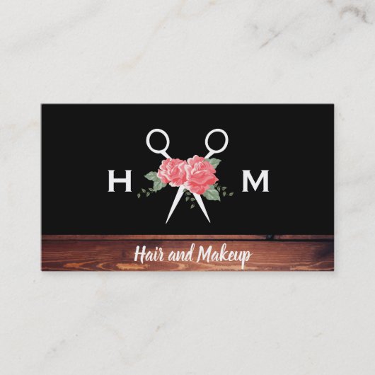 Carte De Visite Monogramme des fleurs de cheveux et de maquillage (Devant)