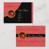 Carte De Visite MONOGRAMME DES PÂTES DE MODE ROUGE, rubis noir (Devant / Derrière)