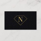 Carte De Visite Monogramme Diamant Noir Or Luxe Minimal Simple (Devant)