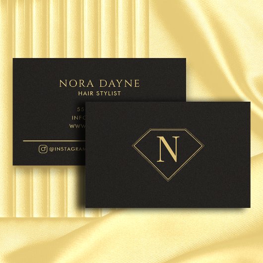Carte De Visite Monogramme Diamant Noir Or Luxe Minimal Simple