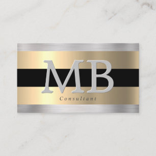 Carte De Visite Monogramme DIY élégant, acier brossé noir or jaune