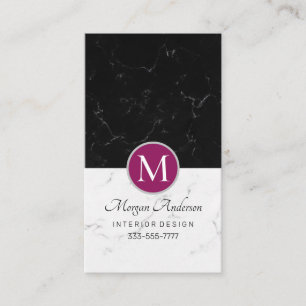Carte De Visite Monogramme DIY élégant, Marbre Blanc & Noir, Viole