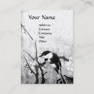 Carte De Visite MONOGRAMME D'OISEAU DE PRINTEMPS Black White Pearl