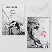 Carte De Visite MONOGRAMME D'OISEAU DE PRINTEMPS Black White Pearl (Devant / Derrière)