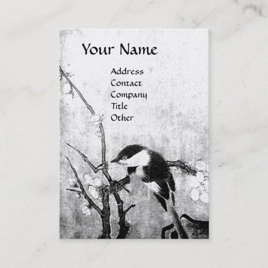 Carte De Visite MONOGRAMME D'OISEAU DE PRINTEMPS Black White Pearl (Devant)