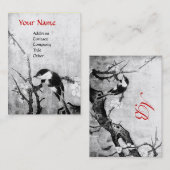 Carte De Visite MONOGRAMME D'OISEAU DE PRINTEMPS, rouge noir et bl (Devant / Derrière)