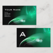 Carte De Visite MONOGRAMME D'OISEAU LUMIÈRE Vibrant noir bleu vert (Devant / Derrière)