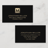 Carte De Visite Monogramme d'or brossé noir moderne (Devant / Derrière)