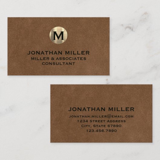 Carte De Visite Monogramme d'or en cuir (Devant / Derrière)