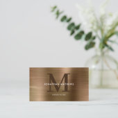 Carte De Visite Monogramme d'or métallique brossé professionnel mo (Debout devant)