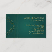 Carte De Visite Monogramme d'or minimal géométrique Emerald Green (Dos)