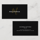 Carte De Visite Monogramme d'or noir élégant professionnel moderne (Devant / Derrière)