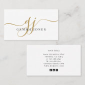 Carte De Visite Monogramme d'or noir moderne Nom du script féminin (Devant / Derrière)