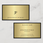 Carte De Visite Monogramme d'or noir sophistiqué Glam moderne fin (Devant / Derrière)