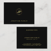 Carte De Visite Monogramme d'or professionnel Noir Élégant Plaine (Devant / Derrière)