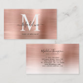 Carte De Visite Monogramme d'or Rose brossé métallique moderne (Devant / Derrière)