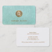 Carte De Visite Monogramme d'or Turquoise Beauté Salon et Spa (Devant / Derrière)