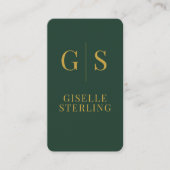 Carte De Visite Monogramme d'or vert de la forêt moderne Code QR (Devant)