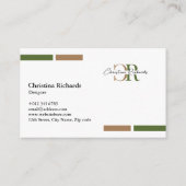 Carte De Visite Monogramme d'or vert olive simple et moderne (Dos)