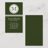 Carte de visite Monogramme doux et délicat, vert (Devant / Derrière)