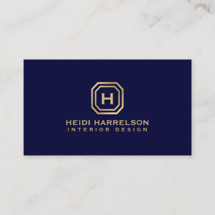 Carte De Visite Monogramme du logo de la boîte à Glam sur Dark Blu