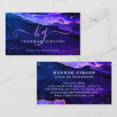 Carte De Visite Monogramme du script d'agate bleu rose mauve mysti (Devant / Derrière)