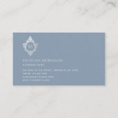 Carte De Visite Monogramme Dusty Blue Vintage Crest Élégant Initia (Dos)