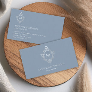 Carte De Visite Monogramme Dusty Blue Vintage Crest Élégant Initia