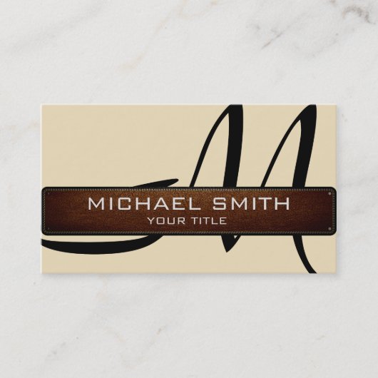 Carte De Visite Monogramme Dutch blanc Moderne Cuir Look (Devant)