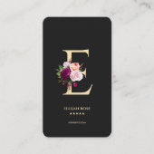 Carte De Visite Monogramme E Floral Black Gold (Devant)