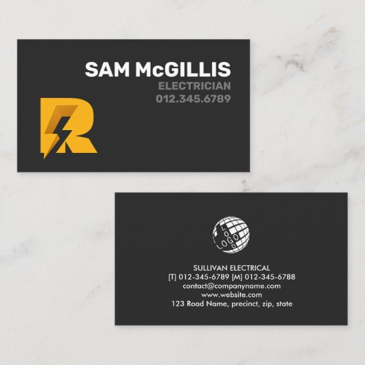 Carte De Visite Monogramme électrique R (Devant / Derrière)