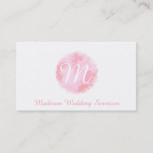 Carte De Visite Monogramme élégant à l'aquarelle rose et blanc