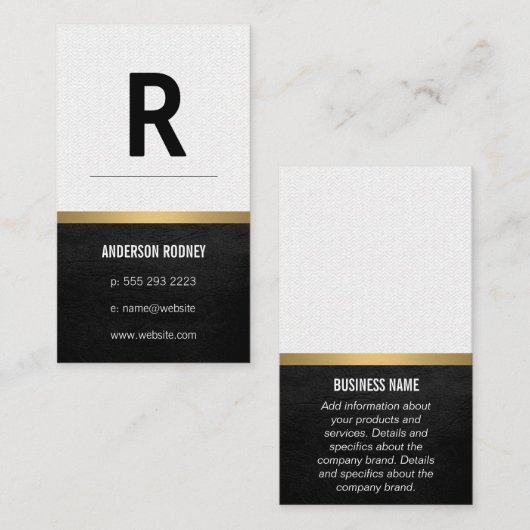 Carte De Visite Monogramme élégant avec finition or en cuir Motif (Devant / Derrière)