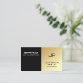 Carte De Visite Monogramme Elegant Black Gold Design moderne (Debout devant)