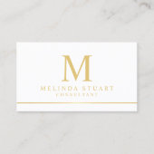 Carte De Visite Monogramme élégant blanc et or (Devant)
