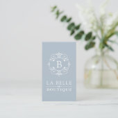 Carte De Visite Monogramme élégant bleu et blanc français (Debout devant)