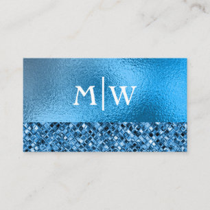 Carte De Visite Monogramme Elegant Blue Sparkle Parties scintillan