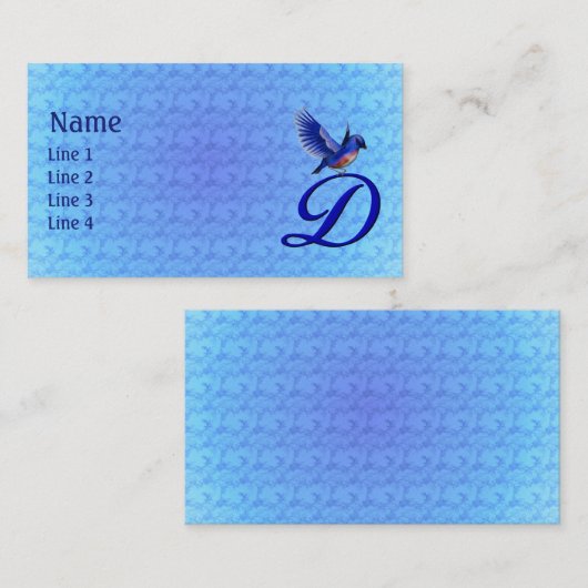Carte De Visite Monogramme élégant Bluebird Initial D (Devant / Derrière)