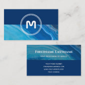 Carte De Visite Monogramme élégant cristal bleu profond à deux ton (Devant / Derrière)