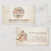 Carte De Visite Monogramme élégant dans l'arbre de vie (Devant / Derrière)