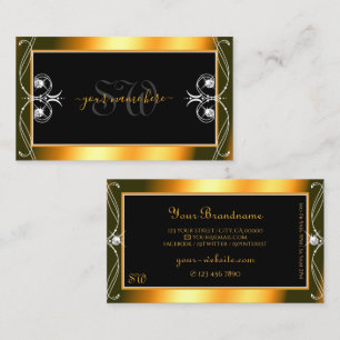 Carte De Visite Monogramme élégant de diamants orange noir