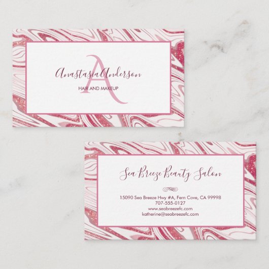 Carte De Visite Monogramme Élégant de la Parties scintillant Marbr (Devant / Derrière)